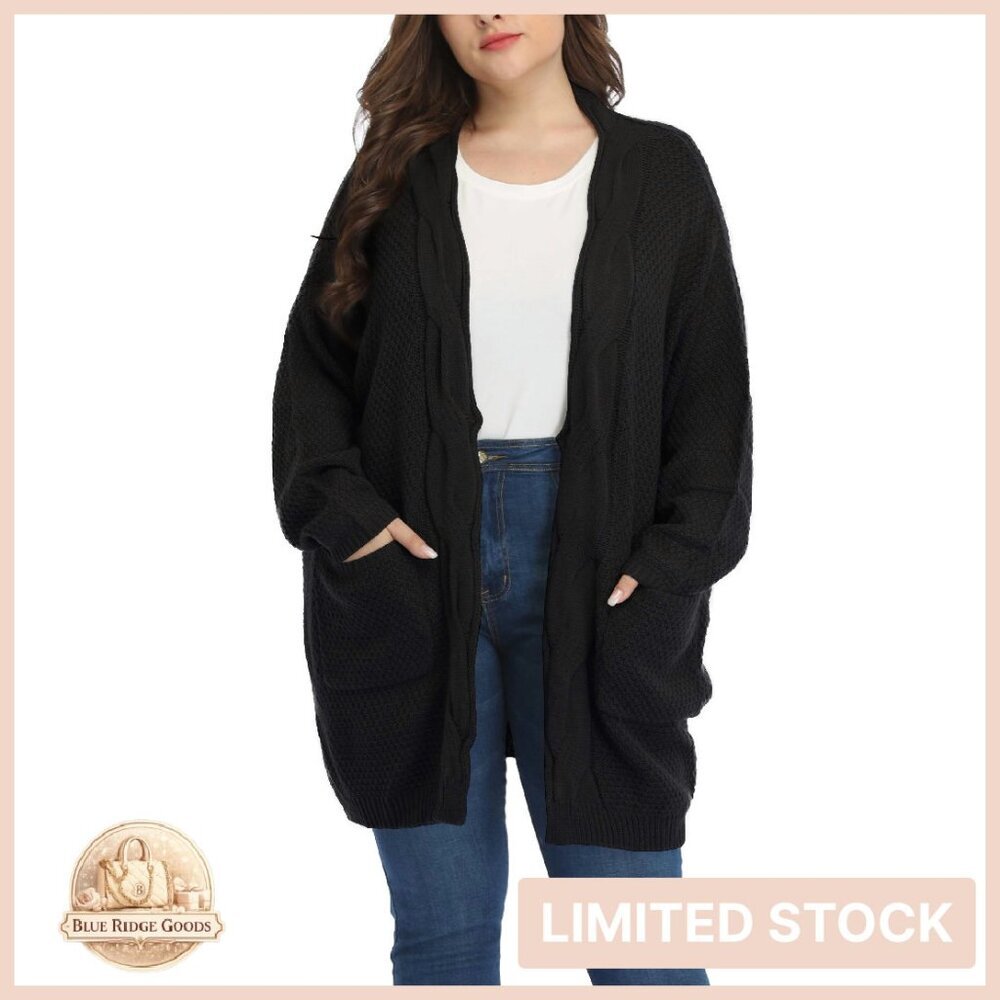 Oversized Cable Knit Cardigan Classic Chic Plus Size Long Sweater